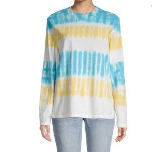 Re/Done Long Sleeve Top Blue Yellow Crewneck Tie Dye Shirt Size XS